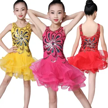 

Z Girl Fashion Dance Dress Solid Sequins Mid Mesh Fluffy Children's Costumes Latin Dance Performance Stage Dance Dress
