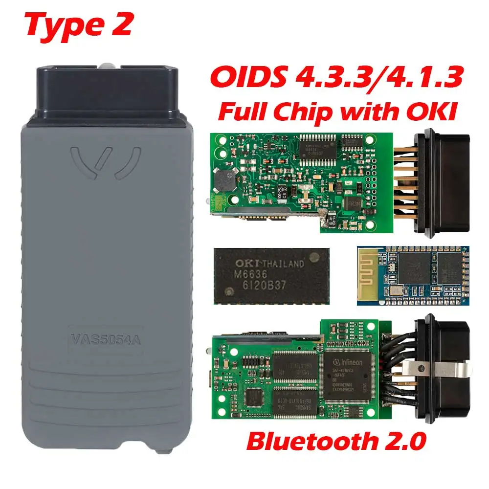 VAS5054 ODIS V4.3.3 keygen полный чип OKI Авто OBD2 диагностический инструмент VAS5054A VAS 5054A Bluetooth код считыватель сканер - Цвет: Type 2 green pcb