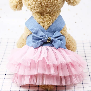 

Sling Denim Pet Dress Mesh Dresses 2020 New Fashion Skin-Friendly Dog Clothing High Quality Simple Exquisite Dog Clothing
