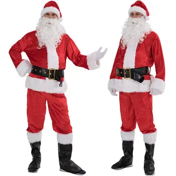 

S-3XL 5PCS Christmas Santa Claus Costume Fancy Dress Adult Suit Cosplay Party Outfits
