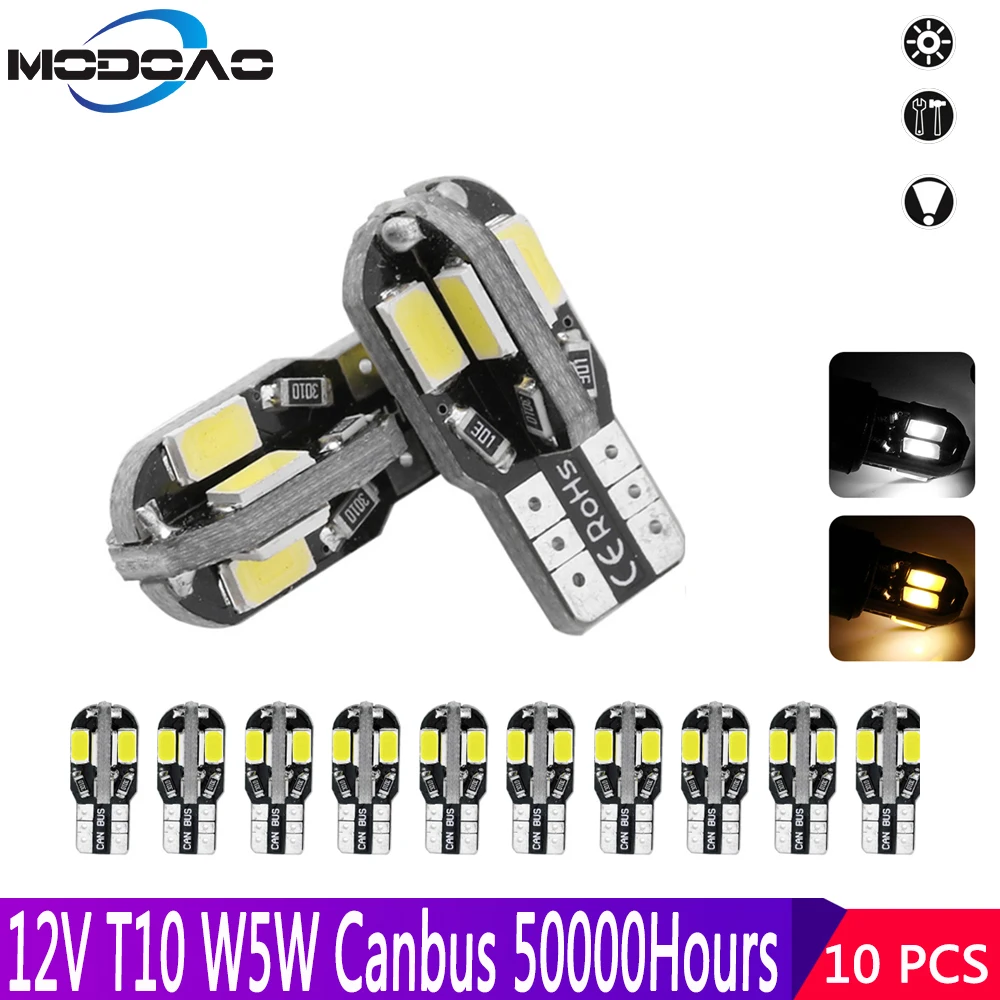10 шт. светодиодный фонарь T10 W5W 5730 194 168 8SMD CANBUS без ошибок теплый белый 12 В боковые
