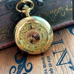 Роскошный подарок Механические карманные часы Золотые толстые цепи плотный цветок полые рыцарь света карманные часы древний Римский