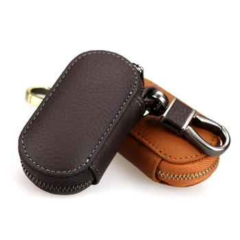 

KUKAKEY Leather Key Wallet Men Women Car Key Case Cover For Land Rover Freelander Key Housekeeper Mini Bag Zipper Key Cover