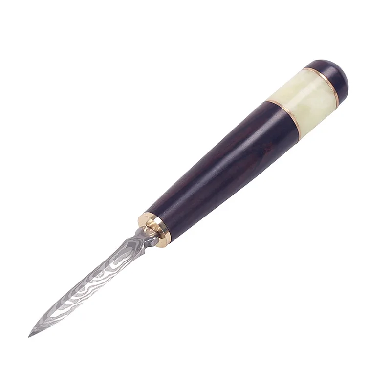 Stainless Steel Pu 'er Tea Knife, Gray Damask, Black Tea Tool, Ceremony Accessories, Set with Wooden Handle