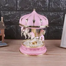 Деревянный светодиодный музыкальная шкатулка карусель круглые музыкальные шкатулки Декор светящаяся карусельная лошадка музыкальная шкатулка Рождество Свадьба День рождения подарок