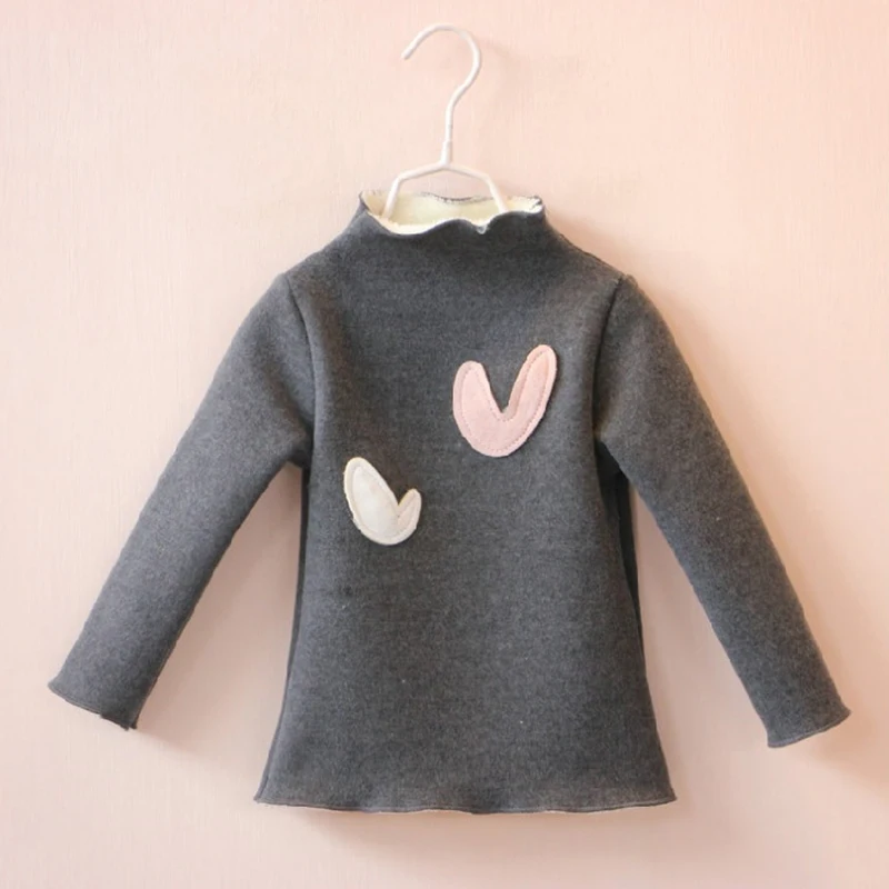 Осенне-зимний свитер для девочек; Детские свитшоты; детская одежда; футболка с длинным принтом «любовь»; вельветовые плотные свитера с высоким воротником