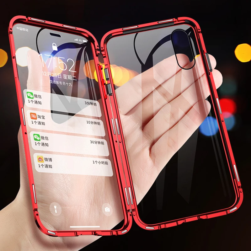 360 металлический магнитный адсорбционный чехол для iPhone XS MAX X XR 8 7 Plus 6 6s 11 Чехол двусторонний стеклянный Магнитный чехол 7 Plus Funda