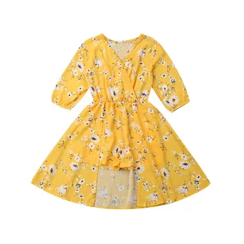 

Sweet Baby Girls autumn Clothes long sleeve Floral Romper dress Chiffon yellow flower Jumpsuit Outfits Sundress