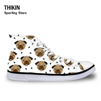 

THIKIN Kawaii Pug Dog Printing Pattern Children's Sneakers Flats Shoes for Boys Girls Kids Football Shoes High Top Canvas Shoes