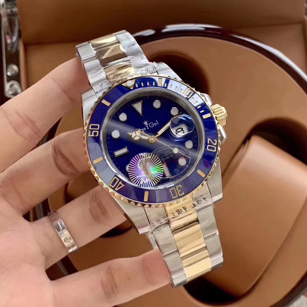 Silver Gold Blue Роскошные брендовые Новые Мужские автоматические механические часы золотые, серебряные, черные, синие, зеленые, нержавеющая сталь, керамический ободок, сапфир, тяжелый 40 мм - Цвет: Silver Gold Blue