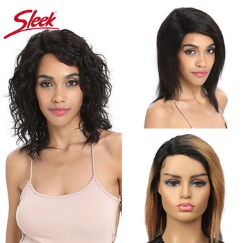 

Sleek Human Hair Wigs Wet And Wave Wig 100% Remy Brazilian Hair Wigs Short Wigs TT1B/27 Ombre L Part Lace Wigs 150% Density