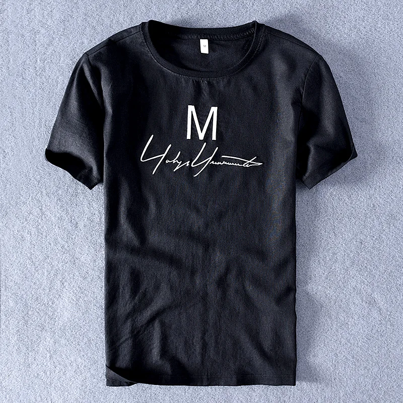 Хлопковая и льняная черная футболка, Мужская модная футболка с вышивкой, мужские повседневные брендовые футболки с круглым вырезом, Мужские дышащие футболки