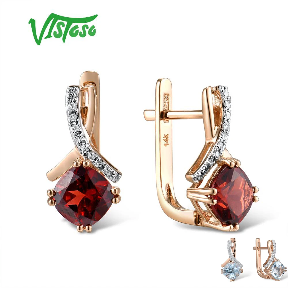 VISTOSO золотые серьги для женщин подлинные 14K 585 розовое золото Сияющий гранат