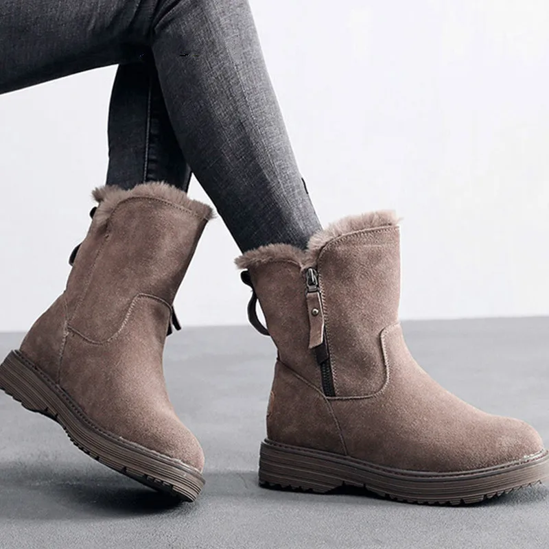 Zapatos planos con cremallera para Mujer, botas cortas de piel de Botines de Cuero, a la moda, de costura, color negro, para invierno