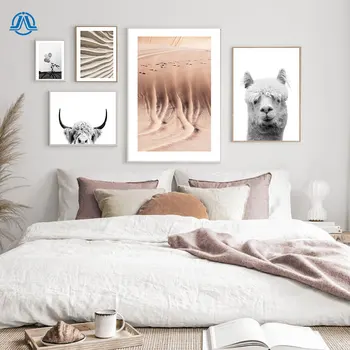

Desert Nature Scenery Black And White Alpaca Nordic Canvas Poster Print Painting Wall Art Landscape Cow Picture Home Decoration