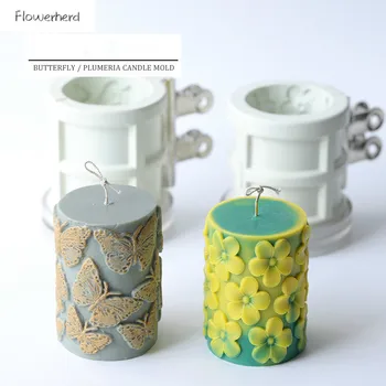 

Butterfly Flower Cylindrical Embossed Candle Mold Home Decoration DIY Material Scented Candle Making Plaster Mold Home Decor