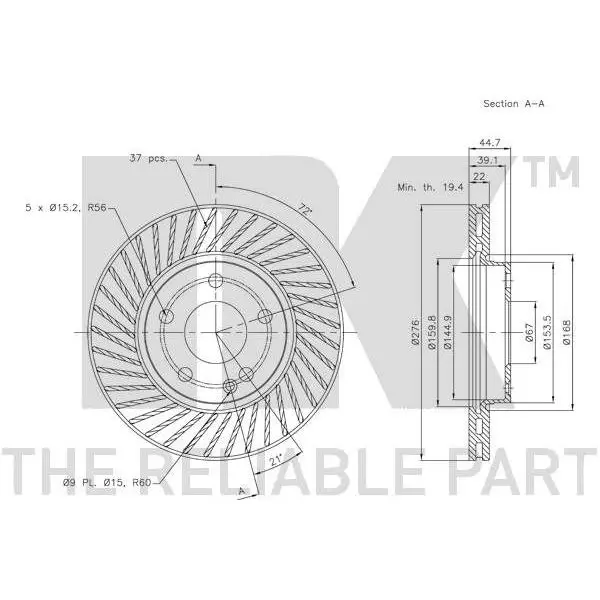 Диск тормозной MERCEDES A-CLASS W169/B-CLASS W245 04- передний в