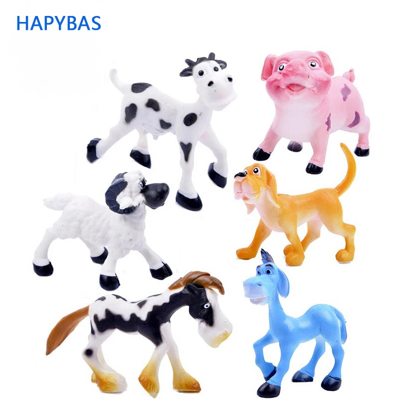 67 7 De Réduction6 Pièceslot Original Dessin Animé Mignon Ferme Animaux Ensembles Animaux Chien Cochon Cheval Vaches Mouton âne Enfants