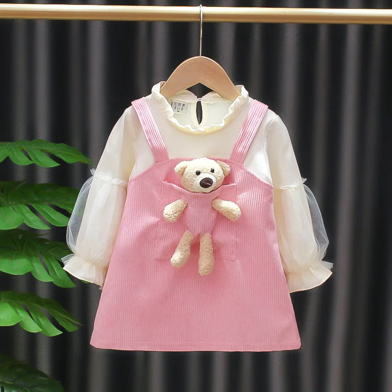 Girls Autumn Dresses Kids Clothes Winter 2021 New Corduroy Princess dress Fake 2 pieces for Children Clothing Baby Girl Dress