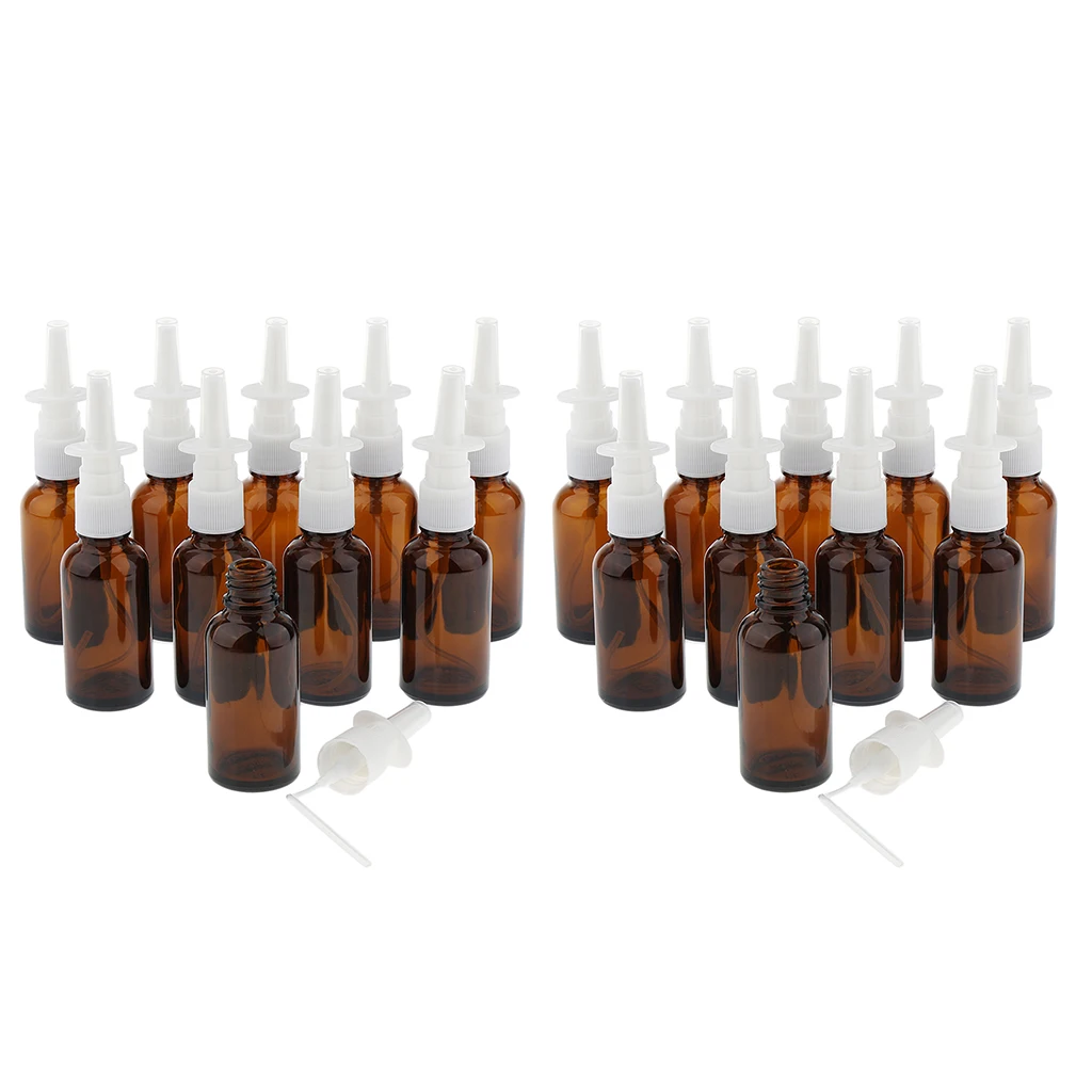 20 Pieces 30ml Empty Nasal Spray Bottle, Amber Glass Fine Mist Vials, Sterile Nasal Sprayer for Travel