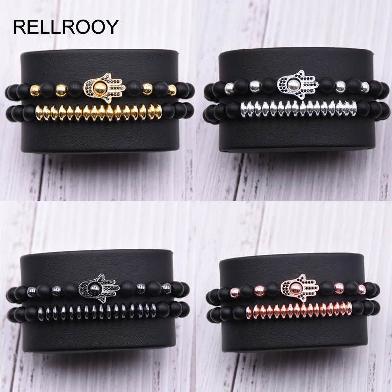 

2pcs/set Micro Pave CZ palm Charms Bracelets for women 8mm Matte beads stone Bracelet men jewelry bileklik