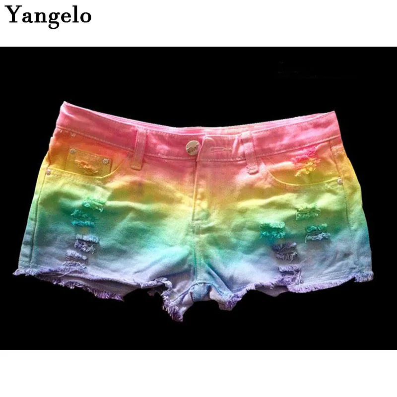 rainbow tie dye denim shorts