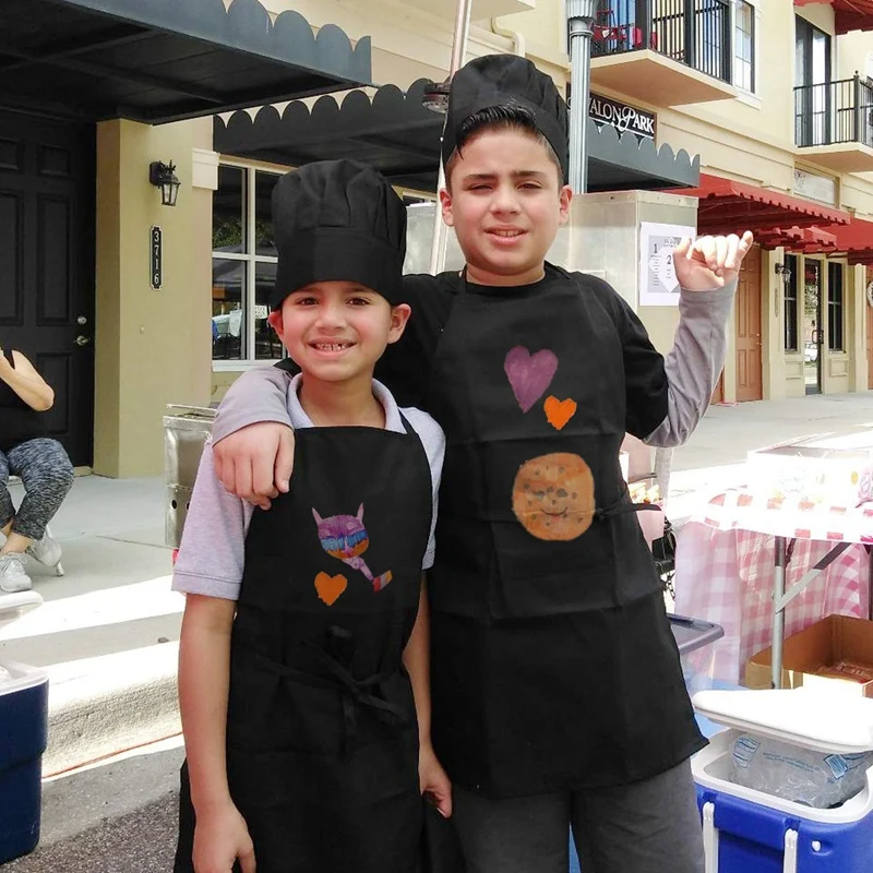 Children's Apron with Chef's Hat Set(3 Sets) Children's Bib with Pocket Cooking, Baking, Painting, Training Suit Children's Siz