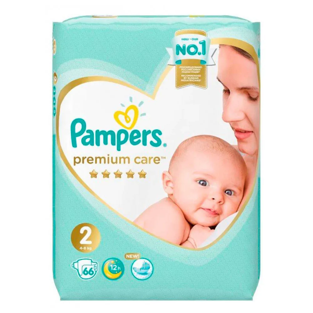 Подгузники Pampers, Premium Care, размер 2, 4-8кг, 66 шт