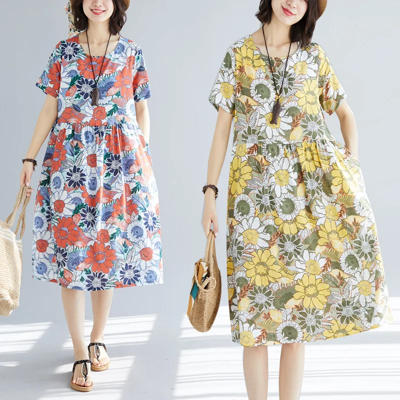 

Photo Shoot Women's Spring And Summer New Style 2019 Korean-style Loose And Plus-sized WOMEN'S Dress Fashion Comfortable Cotton
