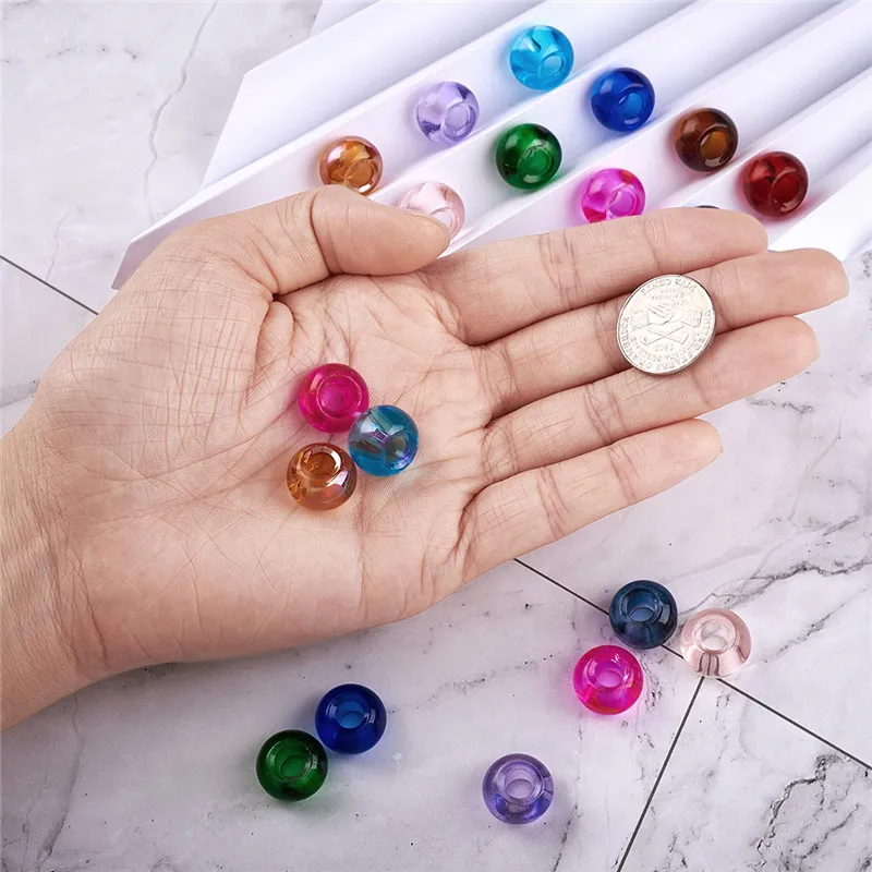 100pcs Glass Beads European Bead Rondelle Large Hole Beads Mixed Color for Jewelry Making DIY Bracelet Necklace 15x10mm