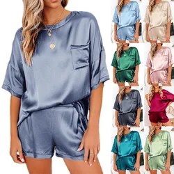 2021 Summer New Pajamas Women, Pure Satin, Silk Home Wear, Short Sleeve Shorts, Irregular Two-piece Suit Lounge Wear Bedroom Set