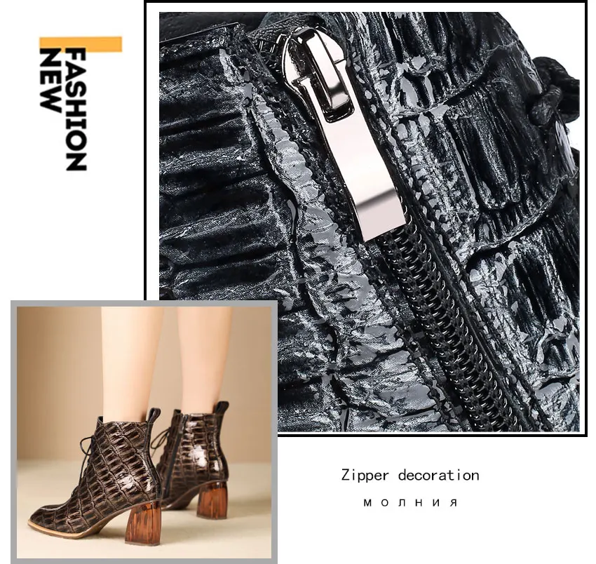 ESVEVA Women Shoes Winter Ankle Boots PU+ Leather High Heel Zipper Lace Up Sexy Motorcycle Platform Boot Size 34-42