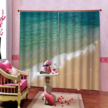 

Modern Home Decoration Living Room Curtains 3d Beach waves flowers Digital Print 3D Blackout Curtains For Living room