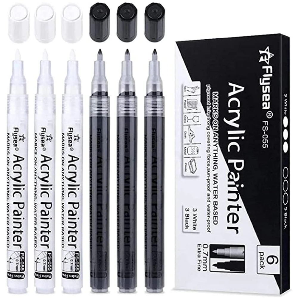 Stylo Marqueur 8 Pièces, Stylo De Peinture Acrylique 0,7 Mm Noir Blanc  Marqueur Permanent Pour Roche, Bois, Tissu, Verre, Toile, Papier, Permanent  À B