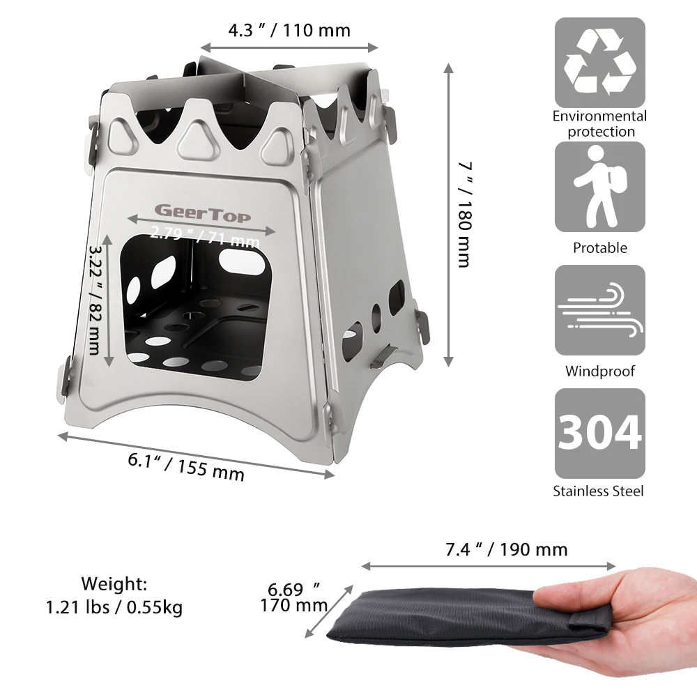 GeerTop Портативный Кемпинг печь на дровах печка щепочница складной Титан туристическая горелкаплита дров огонь клен Cockle для