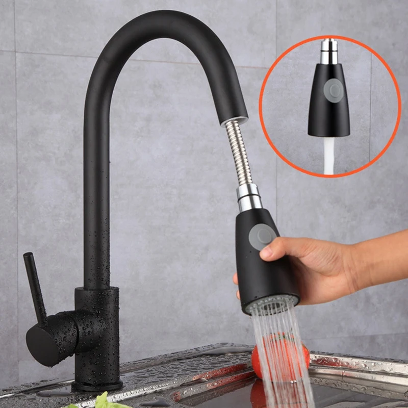  Hot and Cold Function High-Arc Single Handle Kitchen Sink Faucet with Copper Pull-Out Spray - 4000095512134