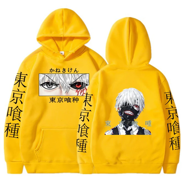 Tokyo Ghoul Anime Hoodie Pullovers Sweatshirts Ken Kaneki Graphic Printed Tops Casual Hip Hop Streetwear Yellow 3