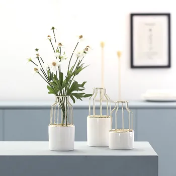 

Nordic Hydroponics vase Iron art Fleshy flower pot Simple iron frame Flower stand Ceramic hydroponic flower Insert green device