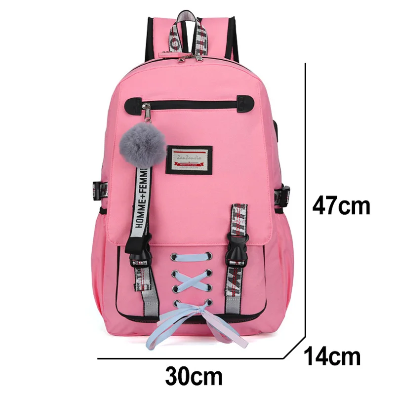 USB зарядная сумка рюкзак детский школьный рюкзак для школы сумки для подростков девочек Противоугонный Детский рюкзак - Цвет: Розовый