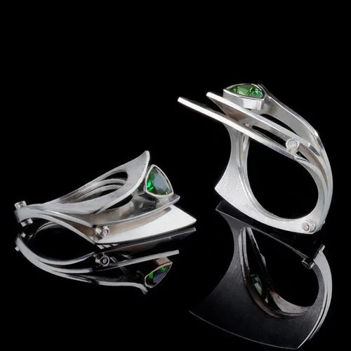 Punk irregular Female Green Zircon Stone Ring Crystal Silver Jewelry Promise Wedding Engagement Rings For Women Party Gift | Украшения и