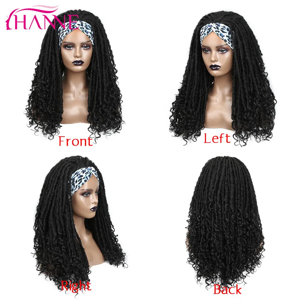 HANNE Long Black Headband Dreadlock Wig Synthetic Soft Faux Locs Wigs Braiding Crochet Twist Hair Wigs For Black Women/Men