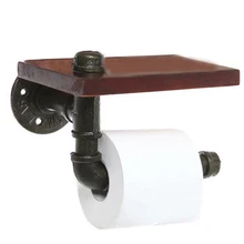 Промышленные Ретро железные трубы твердой древесины настенная полка держатель туалетной бумаги ролик