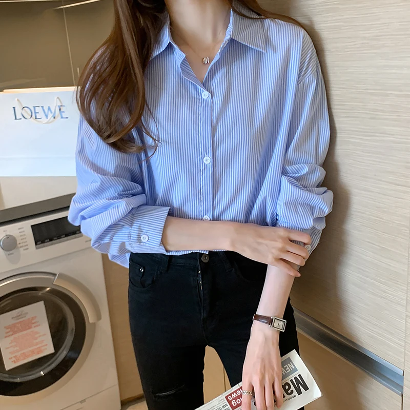 Women Blouse Blue striped shirt Women's 