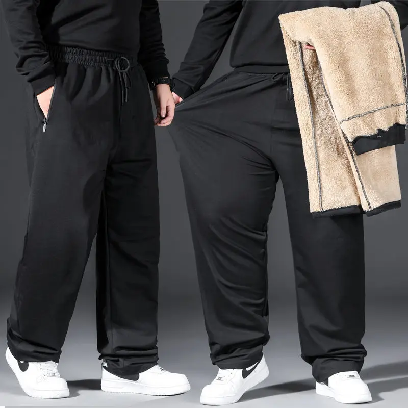 10XL Oversize Plush Casual Pants Mens Warm Cargo Pants Plus Size Men Winter Warm Plush Trousers Streetwear Thickened Loose for Wide Leg Pants,Fashion Pants,Fashionable Wide Leg Pants