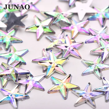 

JUNAO 100pcs 10mm Star Shape AB Crystal Rhinestone Flat Back Acrylic Strass DIY Nail Art Decoration Face Crystal Stones Stickers