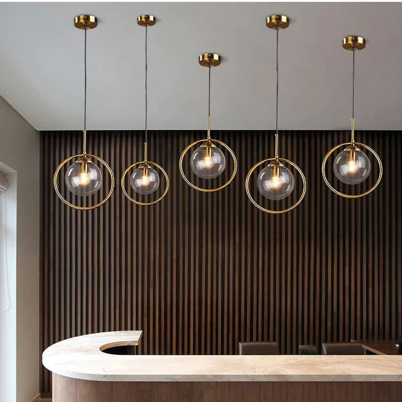 

High quality Glass Ball Golden Ring Pendant Lighting Creativity design best choice for home decor Bedroom Living Dining room