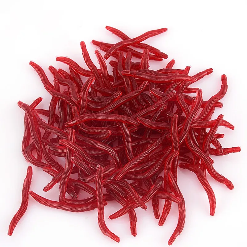 50pcs/kit Soft Lure Fishing Simulation Earthworm red Worms Shaped Lifelike Reusable Smell BaitArtificial | Спорт и развлечения