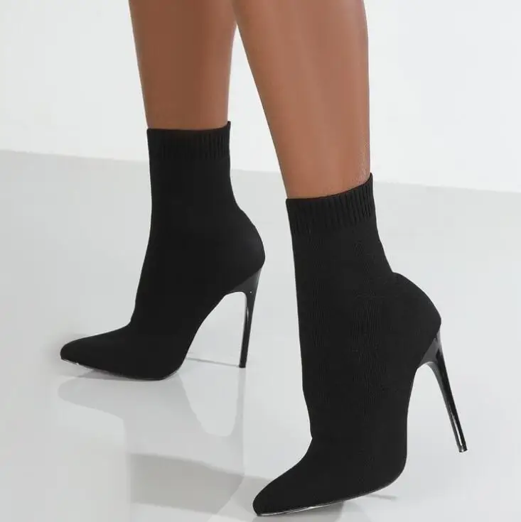 Open Toe Stiletto Heel Stretch High Heel Ankle Boots Luxury Women