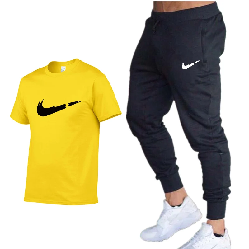 

Summer Hot Sale Men's Sets T Shirts+pants Two Pieces Sets Casual Tracksuit Male 2019 Casual Tshirt Gyms Fitness trousers men