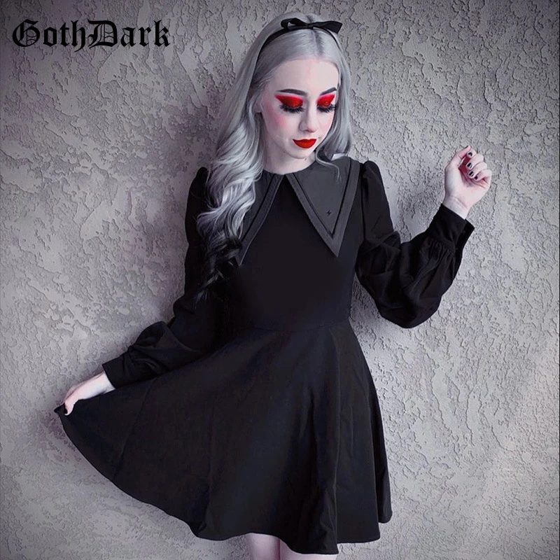 Goth Dark 90s Vintage Gothic Dress Pleated Longsleeve Winter 2019